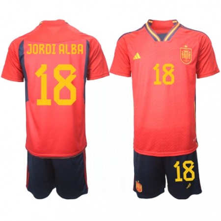 Espanja Jordi Alba 18 Lasten Kotipelipaita Mm-Kisat 2022 Lyhythihainen (+ shortsit)
